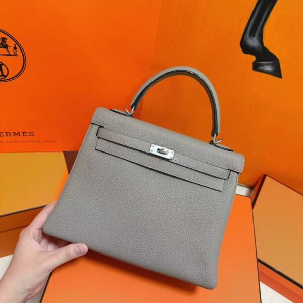 DR96 Factory Kelly Togo Leather Light Grey Silver Hardware 25cm Full Handmade