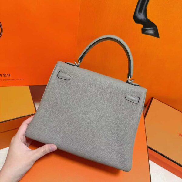 DR96 Factory Kelly Togo Leather Light Grey Silver Hardware 25cm Full Handmade