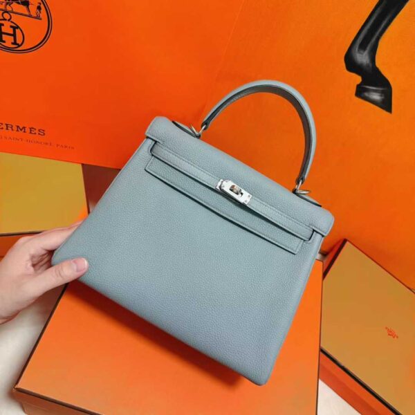 DR96 Factory Kelly Togo Leather Seagull Grey Silver Hardware 25cm Full Handmade