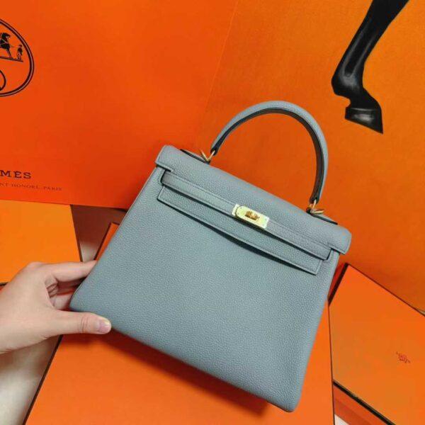 DR96 Factory Kelly Togo Leather Seagull Grey Gold Hardware 25cm Full Handmade