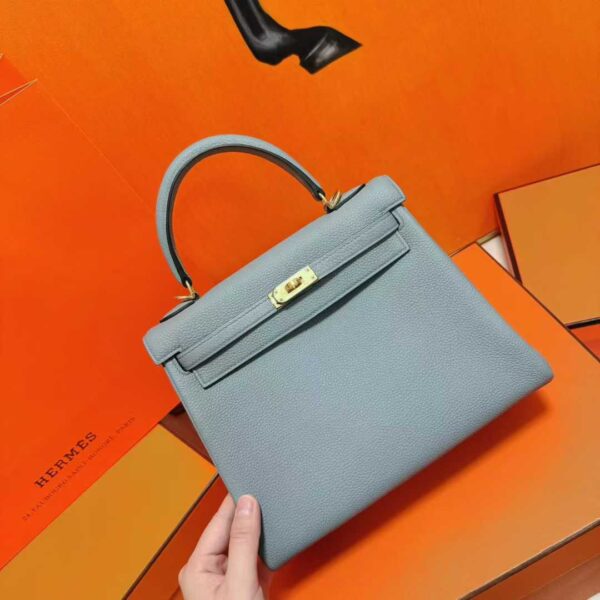 DR96 Factory Kelly Togo Leather Seagull Grey Gold Hardware 25cm Full Handmade