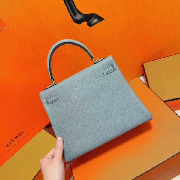 DR96 Factory Kelly Togo Leather Seagull Grey Gold Hardware 25cm Full Handmade