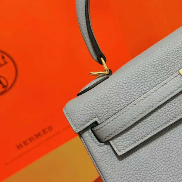DR96 Factory Kelly Togo Leather Seagull Grey Gold Hardware 25cm Full Handmade