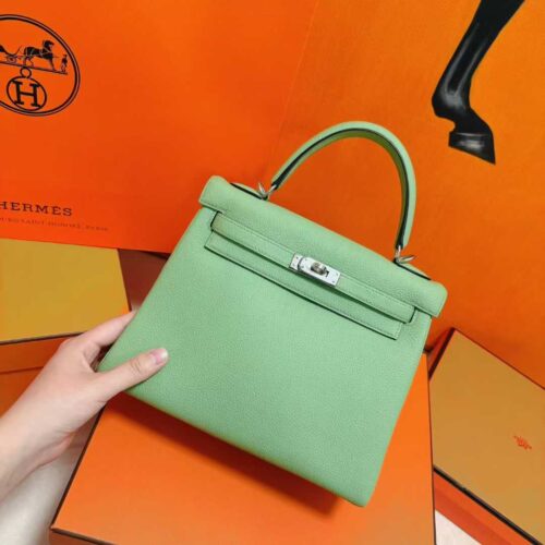DR96 Factory Kelly Togo Leather Avocado Green Silver Hardware 25cm Full Handmade