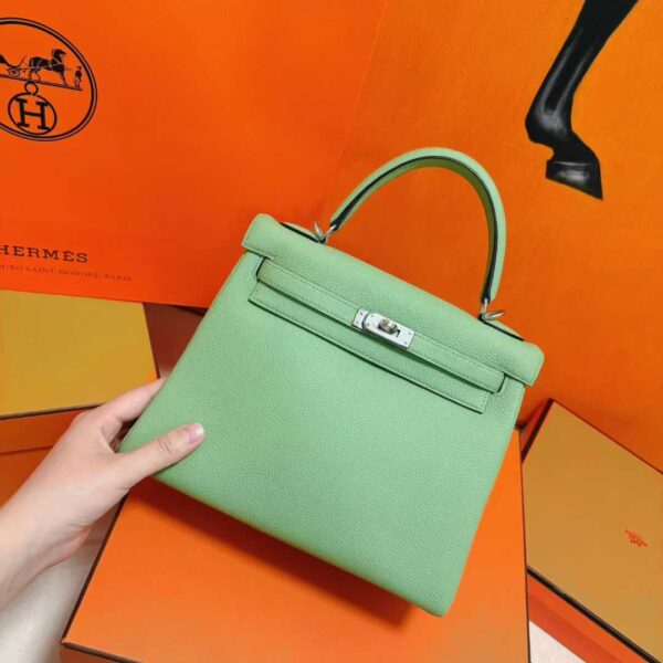 DR96 Factory Kelly Togo Leather Avocado Green Silver Hardware 25cm Full Handmade