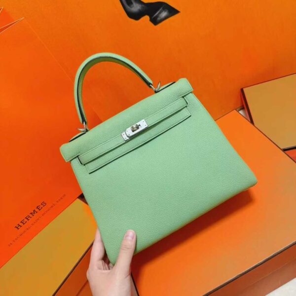 DR96 Factory Kelly Togo Leather Avocado Green Silver Hardware 25cm Full Handmade