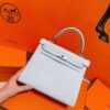 DR96 Factory Kelly Togo Leather Grayish White Silver Hardware 25cm Full Handmade