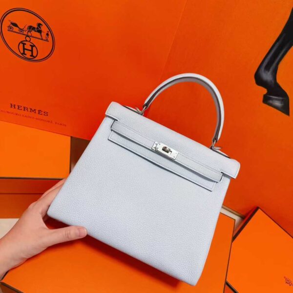 DR96 Factory Kelly Togo Leather Grayish White Silver Hardware 25cm Full Handmade