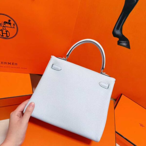DR96 Factory Kelly Togo Leather Grayish White Silver Hardware 25cm Full Handmade