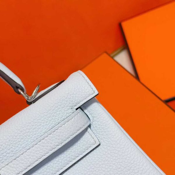 DR96 Factory Kelly Togo Leather Grayish White Silver Hardware 25cm Full Handmade