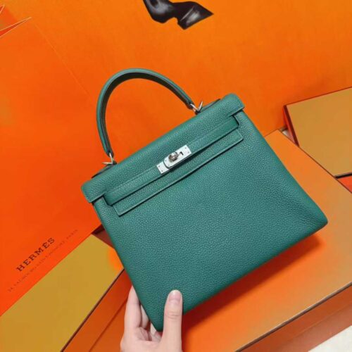 DR96 Factory Kelly Togo Leather Forest Green Silver Hardware 25cm Full Handmade