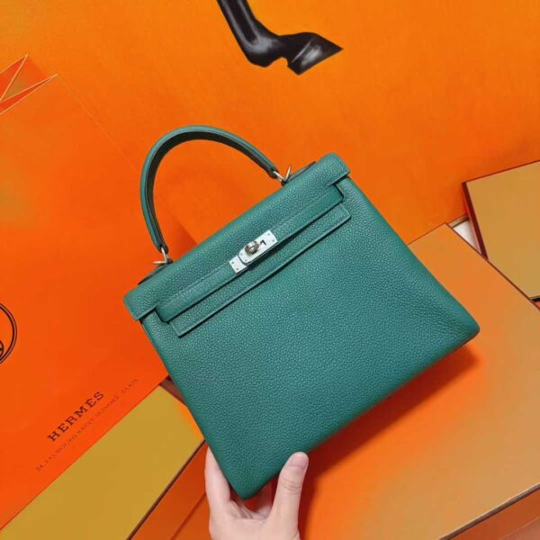 DR96 Factory Kelly Togo Leather Forest Green Silver Hardware 25cm Full Handmade