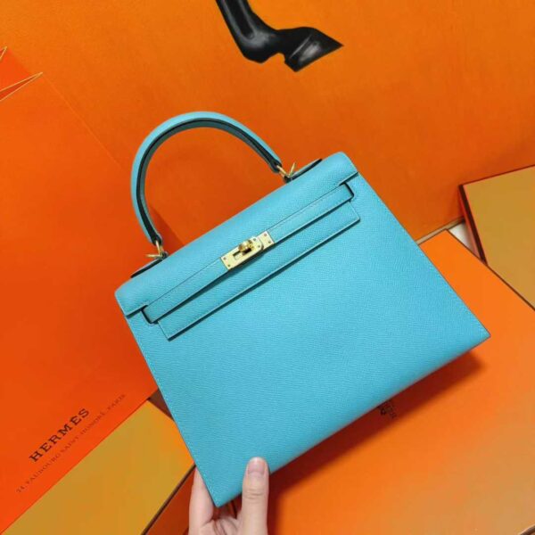 DR96 Factory Kelly Epsom Leather Candy Blue Gold Hardware 25cm Full Handmade
