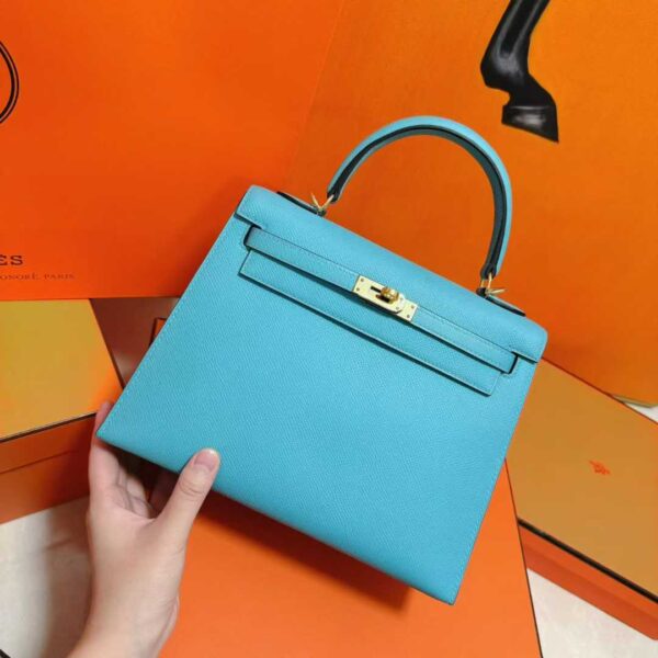 DR96 Factory Kelly Epsom Leather Candy Blue Gold Hardware 25cm Full Handmade