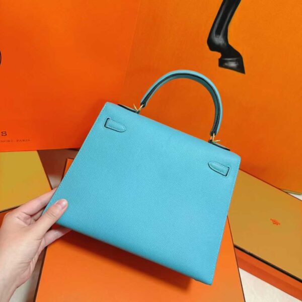 DR96 Factory Kelly Epsom Leather Candy Blue Gold Hardware 25cm Full Handmade