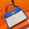 2025-12-25_104856_444 DR96 Factory Kelly Swift Leather & Canvas Shiny Blue Silver Hardware 40cm Full Handmade