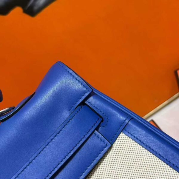 2025-12-25_104900_748 DR96 Factory Kelly Swift Leather & Canvas Shiny Blue Silver Hardware 40cm Full Handmade