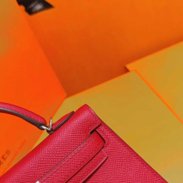 DR96 Factory Mini Kelly Epsom Leather Chinese Red Silver Hardware 19cm Full Handmade