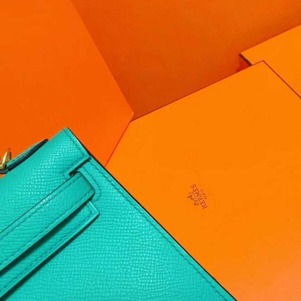 DR96 Factory Mini Kelly Epsom Leather Fresh Turquoise Green Gold Hardware 19cm Full Handmade