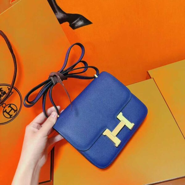 DR96 Factory Constance Epsom Leather Shiny Blue Gold Hardware 18cm Full Handmade