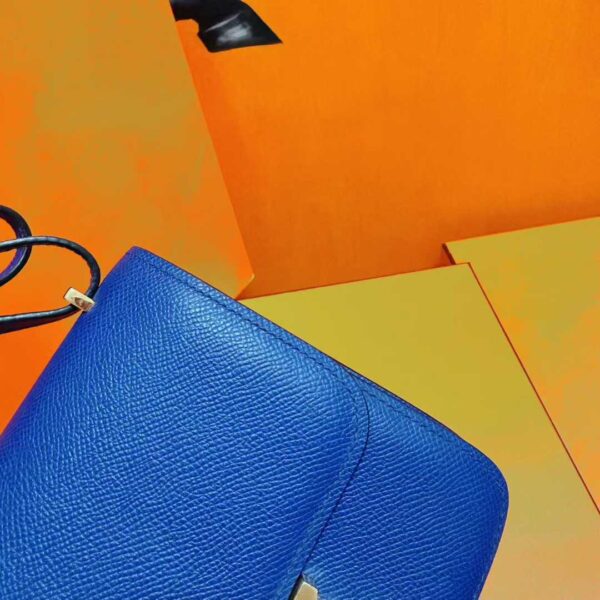DR96 Factory Constance Epsom Leather Shiny Blue Gold Hardware 18cm Full Handmade