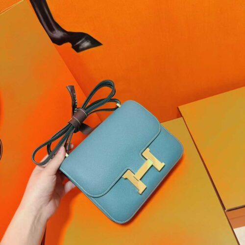 DR96 Factory Constance Epsom Leather Denim Blue Gold Hardware 18cm Full Handmade