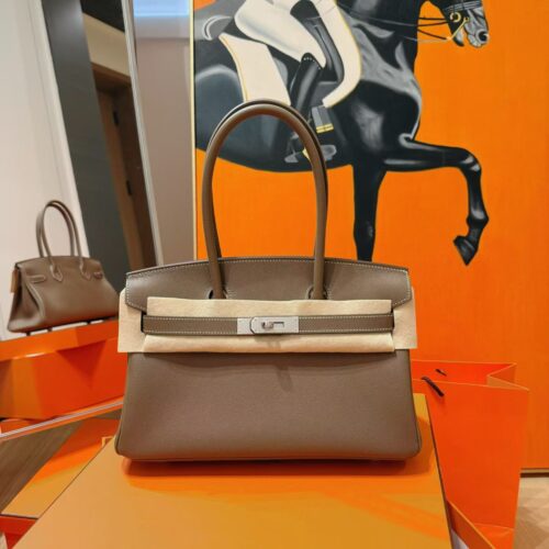 DR96 Factory Birkin Shoulder Evercolor Leather Etoupe Grey Silver Hardware 29cm Full Handmade