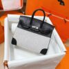 DR96 Factory Birkin Swift Leather & Canvas CK89 Black Silver Hardware 25cm Full Handmade