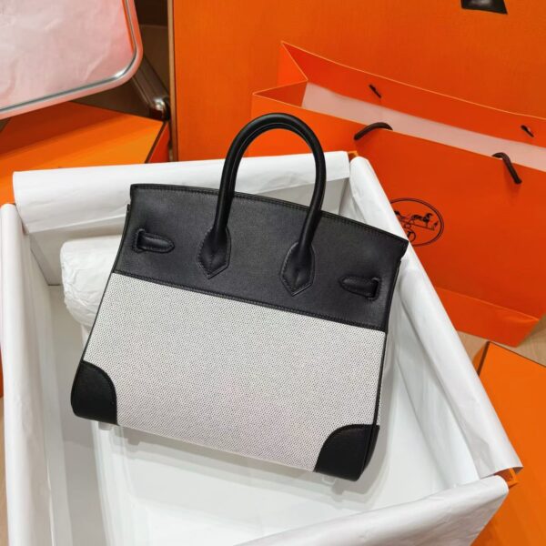DR96 Factory Birkin Swift Leather & Canvas CK89 Black Silver Hardware 25cm Full Handmade