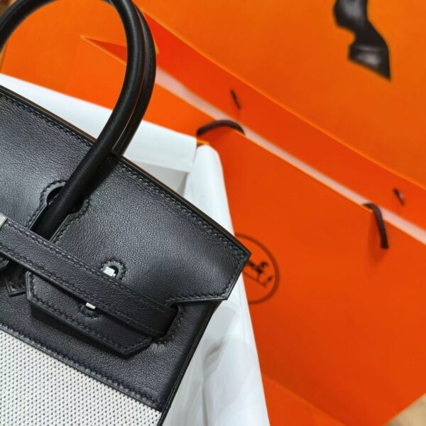 DR96 Factory Birkin Swift Leather & Canvas CK89 Black Silver Hardware 25cm Full Handmade
