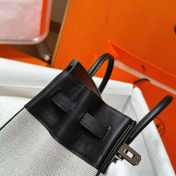 DR96 Factory Birkin Swift Leather & Canvas CK89 Black Silver Hardware 25cm Full Handmade