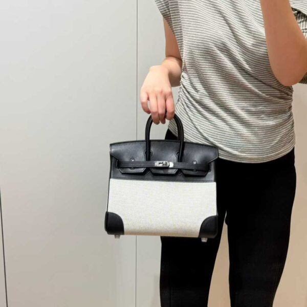 DR96 Factory Birkin Swift Leather & Canvas CK89 Black Silver Hardware 25cm Full Handmade