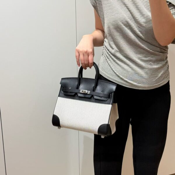 DR96 Factory Birkin Swift Leather & Canvas CK89 Black Silver Hardware 25cm Full Handmade