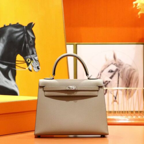 DR96 Factory Kelly Epsom Leather Light Khaki Silver Hardware 25cm Full Handmade