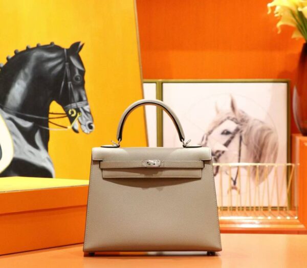 DR96 Factory Kelly Epsom Leather Light Khaki Silver Hardware 25cm Full Handmade