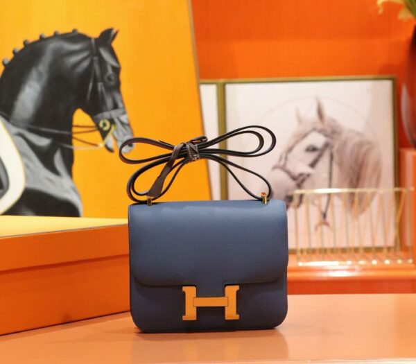 DR96 Factory Constance Epsom Leather Gem Blue Gold Hardware 18cm Full Handmade