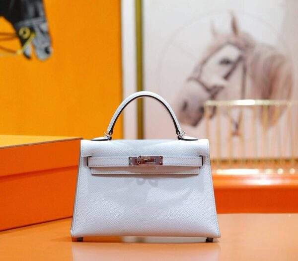 DR96 Factory Mini Kelly Epsom Leather Sweet Light Blue Silver Hardware 19cm Full Handmade