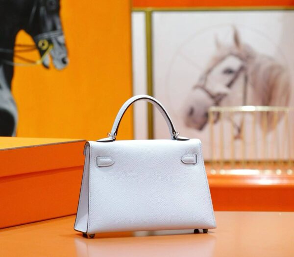 DR96 Factory Mini Kelly Epsom Leather Sweet Light Blue Silver Hardware 19cm Full Handmade