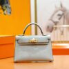 DR96 Factory Mini Kelly Epsom Leather Grayish Blue Gold Hardware 19cm Full Handmade