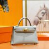 DR96 Factory Mini Kelly Epsom Leather Grayish Blue Gold Hardware 19cm Full Handmade