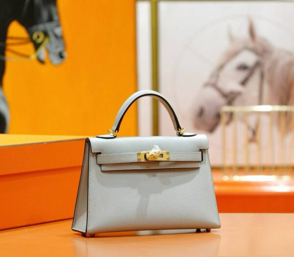 DR96 Factory Mini Kelly Epsom Leather Grayish Blue Gold Hardware 19cm Full Handmade