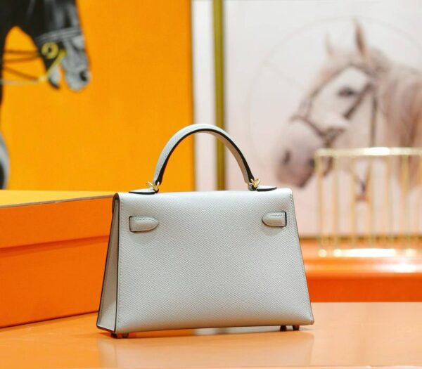 DR96 Factory Mini Kelly Epsom Leather Grayish Blue Gold Hardware 19cm Full Handmade