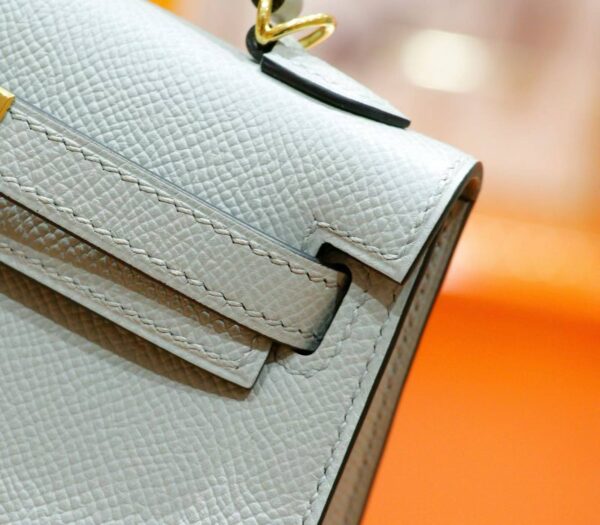 DR96 Factory Mini Kelly Epsom Leather Grayish Blue Gold Hardware 19cm Full Handmade