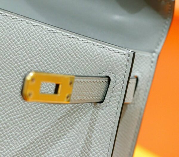 DR96 Factory Mini Kelly Epsom Leather Grayish Blue Gold Hardware 19cm Full Handmade