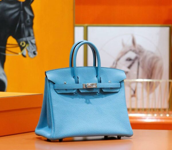 DR96 Factory Birkin Togo Leather Candy Blue Silver Hardware 25cm Full Handmade