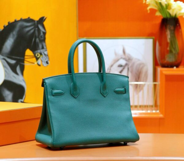 DR96 Factory Birkin Togo Leather Peacock Green Silver Hardware 30cm Full Handmade