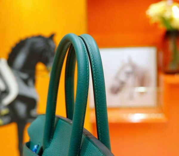 DR96 Factory Birkin Togo Leather Peacock Green Silver Hardware 30cm Full Handmade