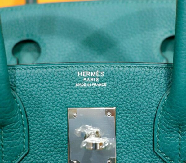 DR96 Factory Birkin Togo Leather Peacock Green Silver Hardware 30cm Full Handmade