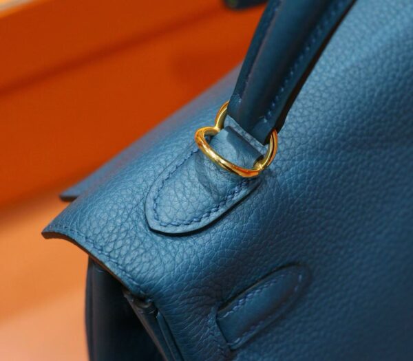 DR96 Factory Kelly Togo Leather Gem Blue Gold Hardware 25cm Full Handmade