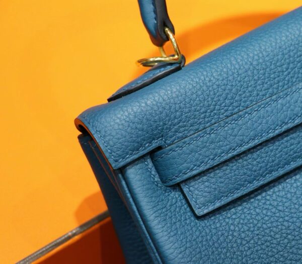 DR96 Factory Kelly Togo Leather Gem Blue Gold Hardware 25cm Full Handmade